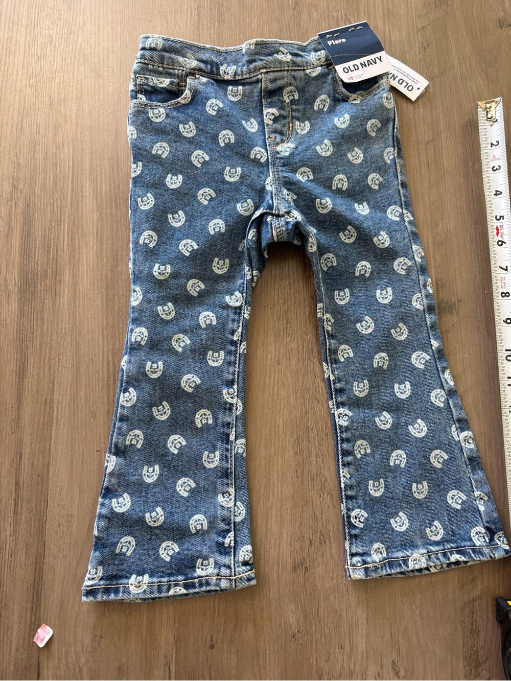 Old Navy 3T Girls Flare Jeans Rainbow Print Denim NWT
